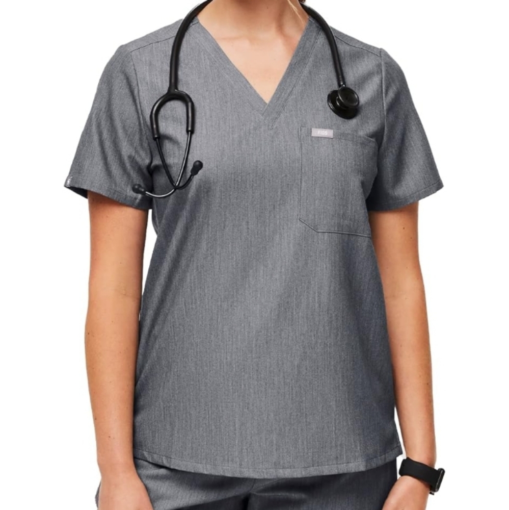 Figs Women's Gray V-Neck Scrub Top